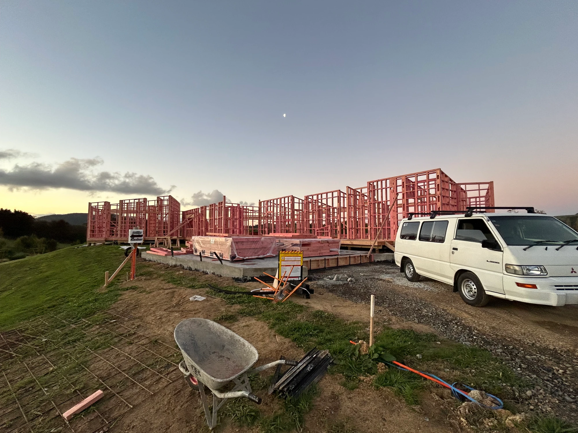 Multi-unit framing at sunset in Auckland